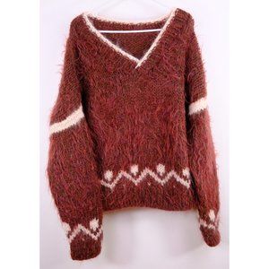 Icelandic 100% Wool Burgundy & White Sweater SZ XL